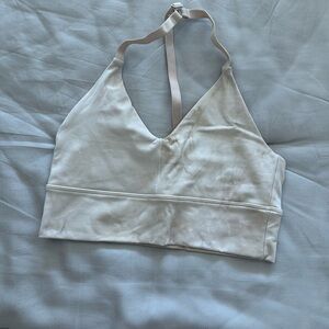 Cream Alphalete Halter Sports Bra